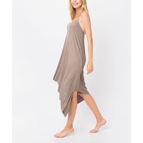 Cozy Casual Asymmetrical Hem Halter Dress in Brown, Sz. S - Picture 8 of 11